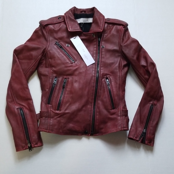 IRO Newhan Leather Jacket in Cardinal Red 36/ US 4 - Picture 6 of 8